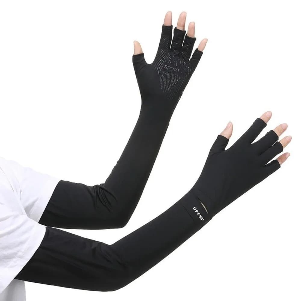 Breathable Solid Color Long Sleeve Sun Protection Flip Sunscreen Sleeve Gloves Non-slip Quick-drying Summer Arm Cover Driving