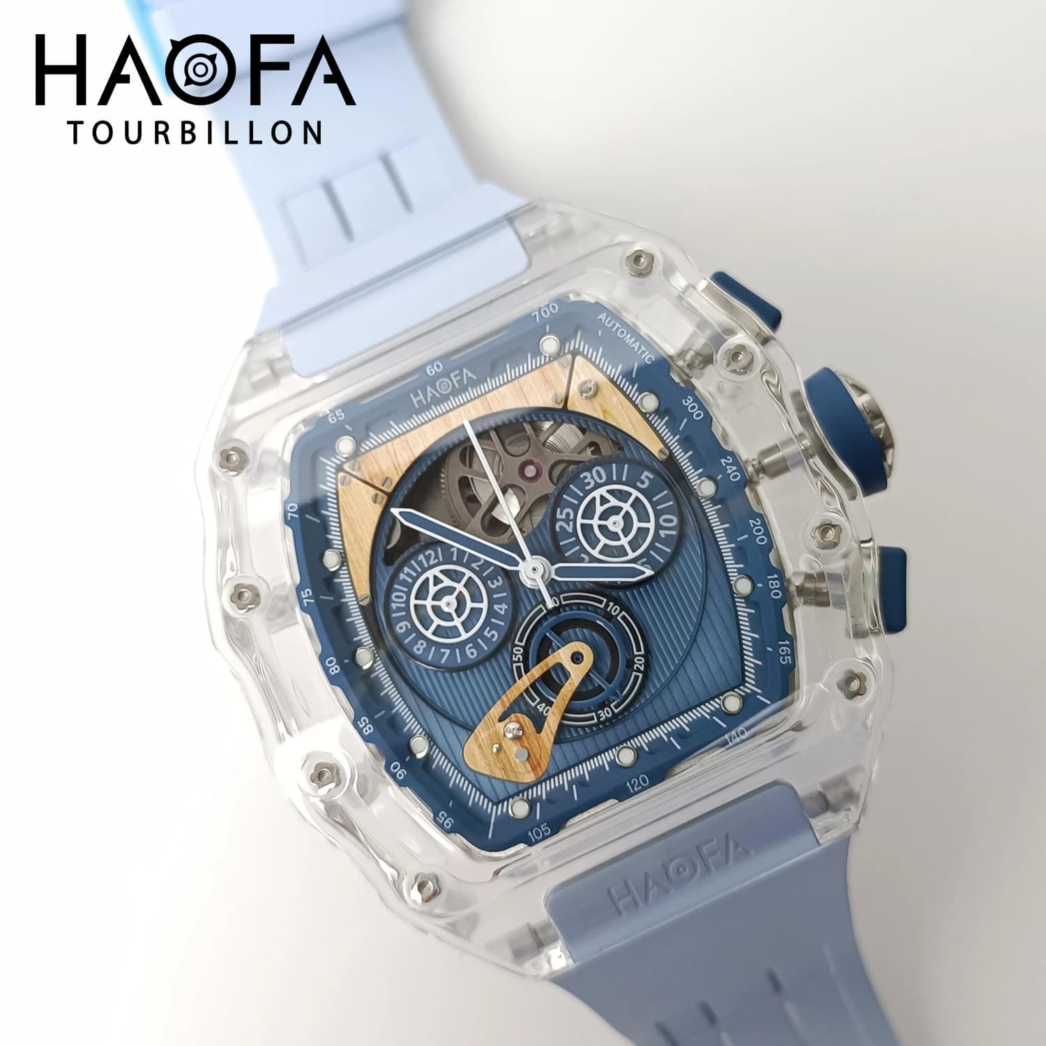 Haofa Crystal Watch for Men Creative Multi-function Dial Chronograph Automatic Mechanical Movement Wristatch Casual Dress 2368