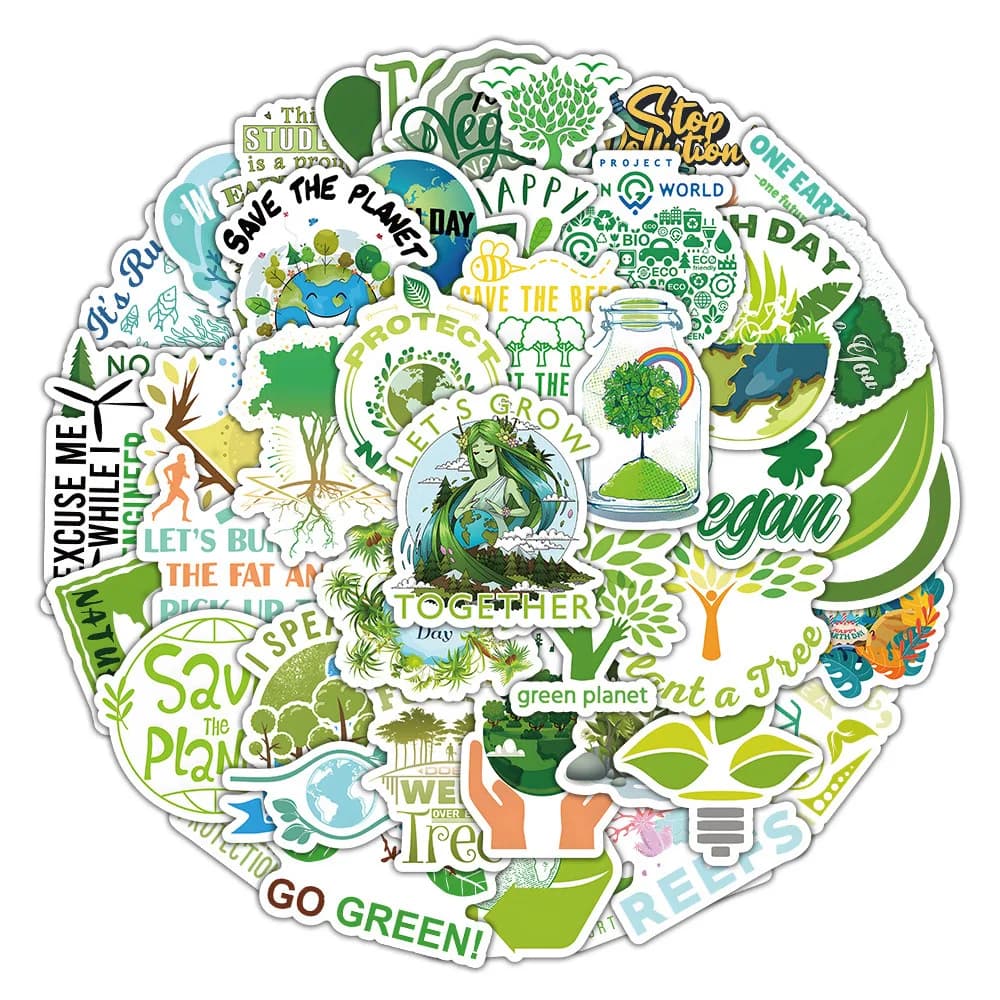 10/30/50/100 Pezzi Adesivi Proteggi la Natura e l'Ambiente, Salva l'Albero, Giornata della Terra, Decalcomanie Cartoon, Adesivi Fai da Te per Bagagli, Telefono, Quaderno, Regalo
