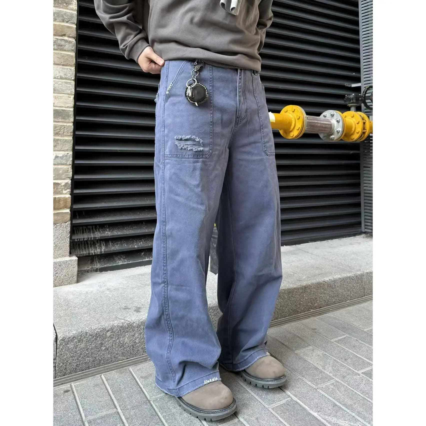 American Retro Casual Straight Leg Workwear Jeans Men's Spring Autumn Cleanfit Loose French Work Pants Men