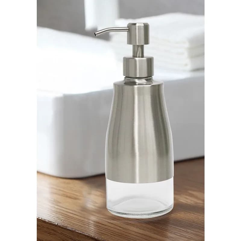 Dispenser di Sapone in Vetro Trasparente Ricaricabile con Pompa in Acciaio Inox, Bottiglia Visibile per Lavaggio Mani, Contenitore per Gel Doccia e Lozione per Hotel
