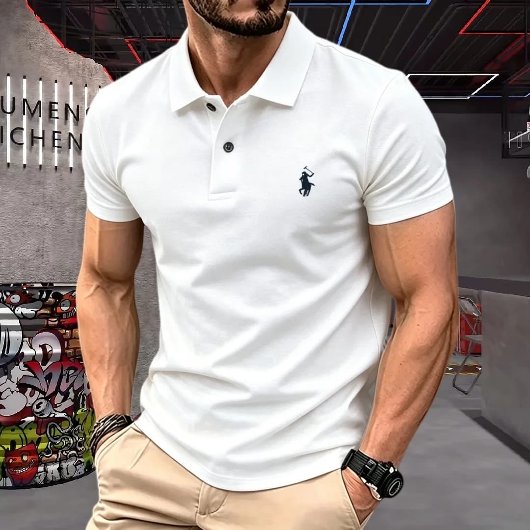 Polo da uomo a maniche corte 100% cotone puro, di alta gamma, firmata, estiva, alla moda, di lusso, con logo ricamato, per golf, casual, T-shirt