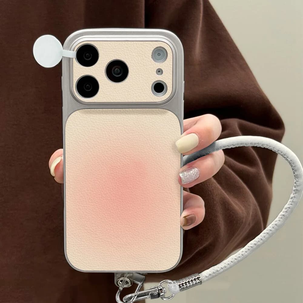 Lichee Pattern Phone Case For iPhone 16 15 13 14 11 12 17 Pro Max Wrist Strap Lanyard With Holder Stand Silicone Soft Back Cover