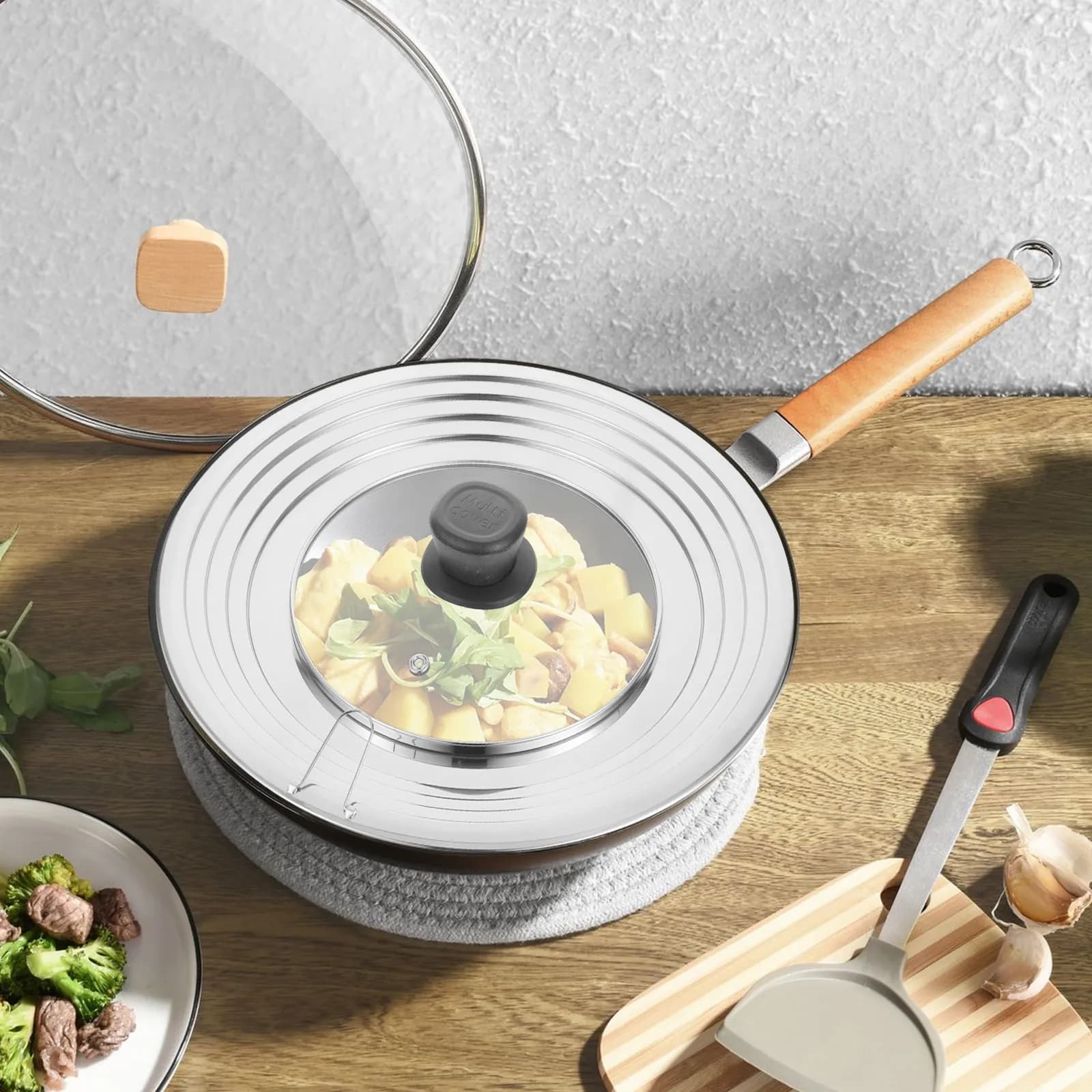 Coperchio in Vetro Spesso con Manico Visibile per Pentole, Padelle e Wok, Coperchio Multifunzione per Mantenere la Freschezza