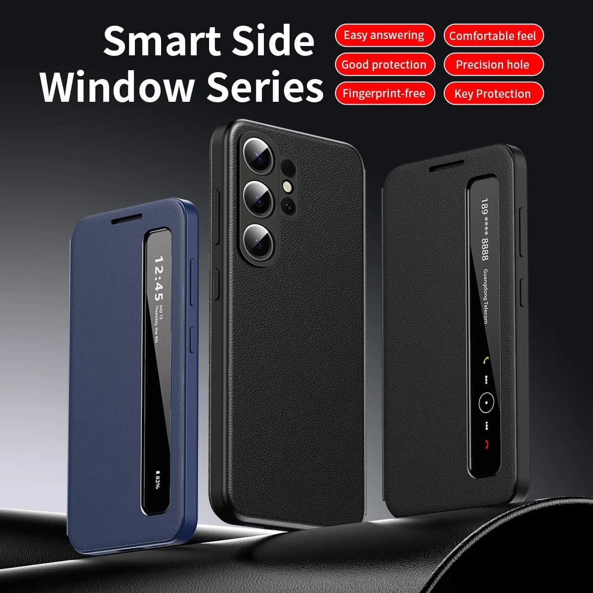 Custodia Smart in Pelle di Lusso con APP per Samsung Galaxy S25 S26 Ultra S24 S23, con Finestra Laterale, Supporto, Slot per Carte e Chiusura a Flip