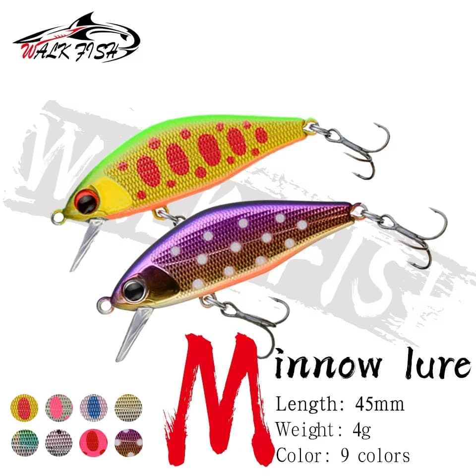 WALK FISH 1 Pezzo 45mm 4g Esche Artificiali Rigide Affondanti Tipo Minnow per la Pesca a Trota, Persico, Spigola e Bass in Torrente