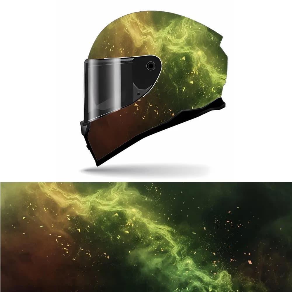 Mystical green nebula, black space, star pattern, vinyl coating for helmet, waterproof removable decals for motorcycle helmets,