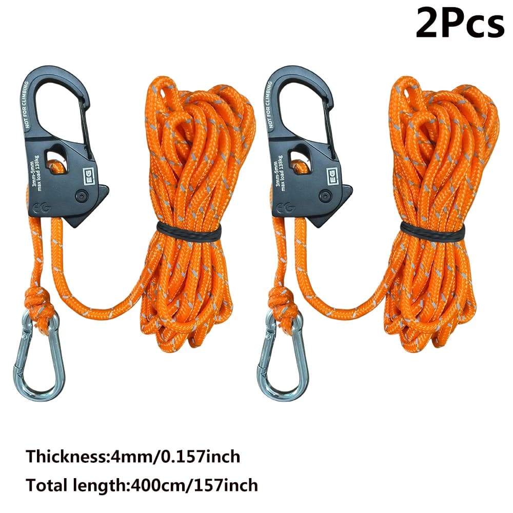 2Pcs 4m Camping Tent Cord Adjuster Wind Rope Tie Down Reflective Tightener Fastening Pulley Ratchet Awning Rope Buckle