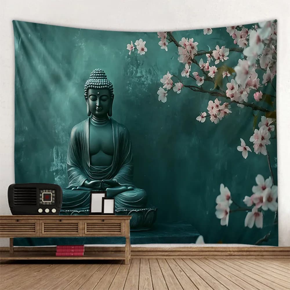 Tappeto Decorativo da Parete con Statua di Buddha Loto per Meditazione, Mandala, Sfondo Hippie, Tappeto Decorativo per Casa e Yoga