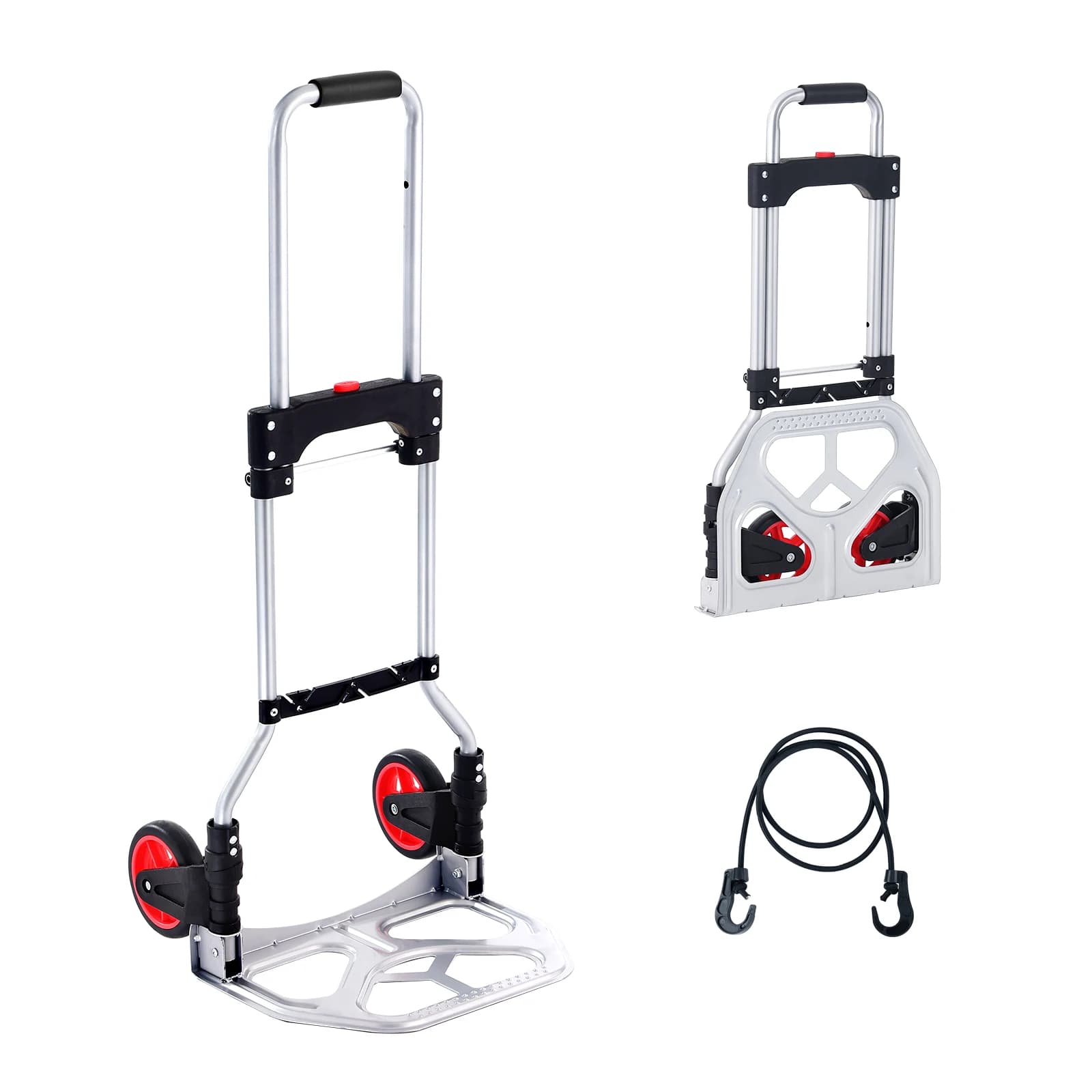 SucceBuy Carrello pieghevole per scale da 176 libbre Carrello per arrampicata su scale in alluminio con manico telescopico Carrello per bagagli per lo shopping domestico