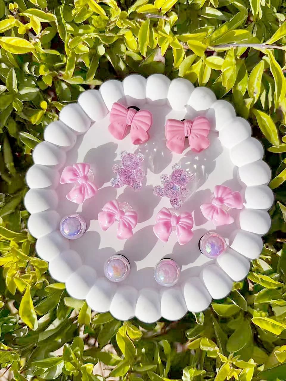 12 Simpatico orsetto rosa glitterato con fiocco per scarpe, decorazioni fai da te, adatto per sandali da donna e borse da spiaggia: regalo perfetto