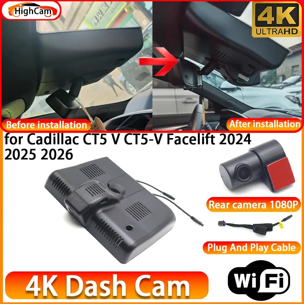 HighCam for Cadillac CT5 V CT5-V Facelift 2024 2025 2026 OEM 4K DVR Dash Cam Front Rear Camera WiFi Video Recorder Plug and Play