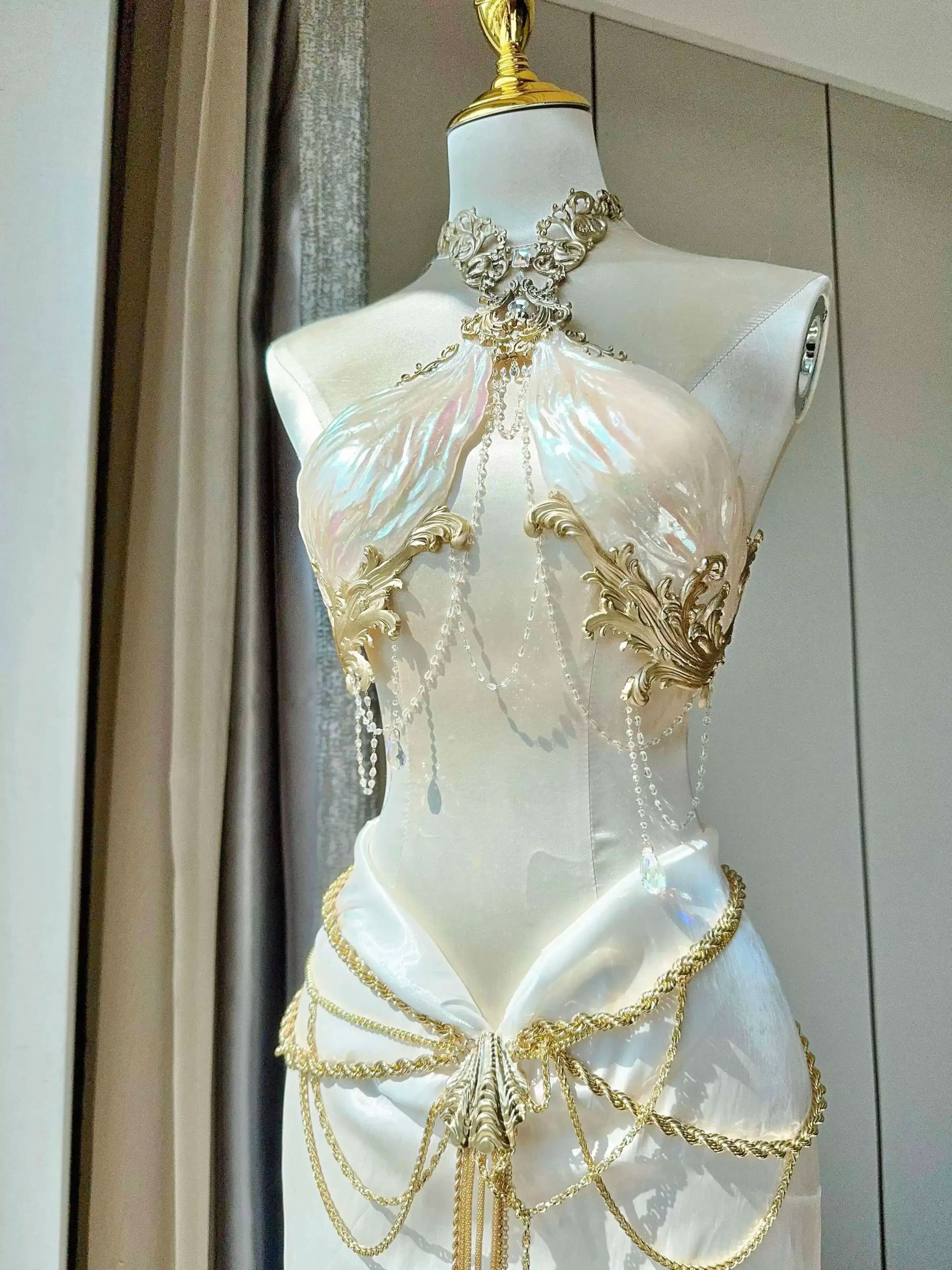 ZIWU Design Bayang Goddess Original Design Bra Elf Cosplay Costume Princess Party Dress(with Waist Chain, Skirt Not Included)
