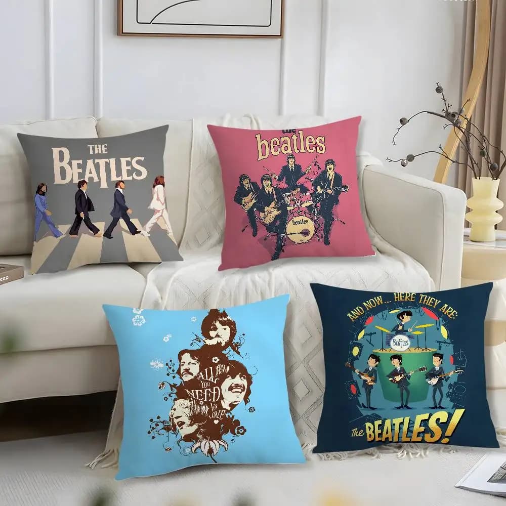 Federa per cuscino The B-beatles Band Fodera per cuscino corta con stampa in peluche Fodere per cuscini quadrate Decorazioni per la casa del divano