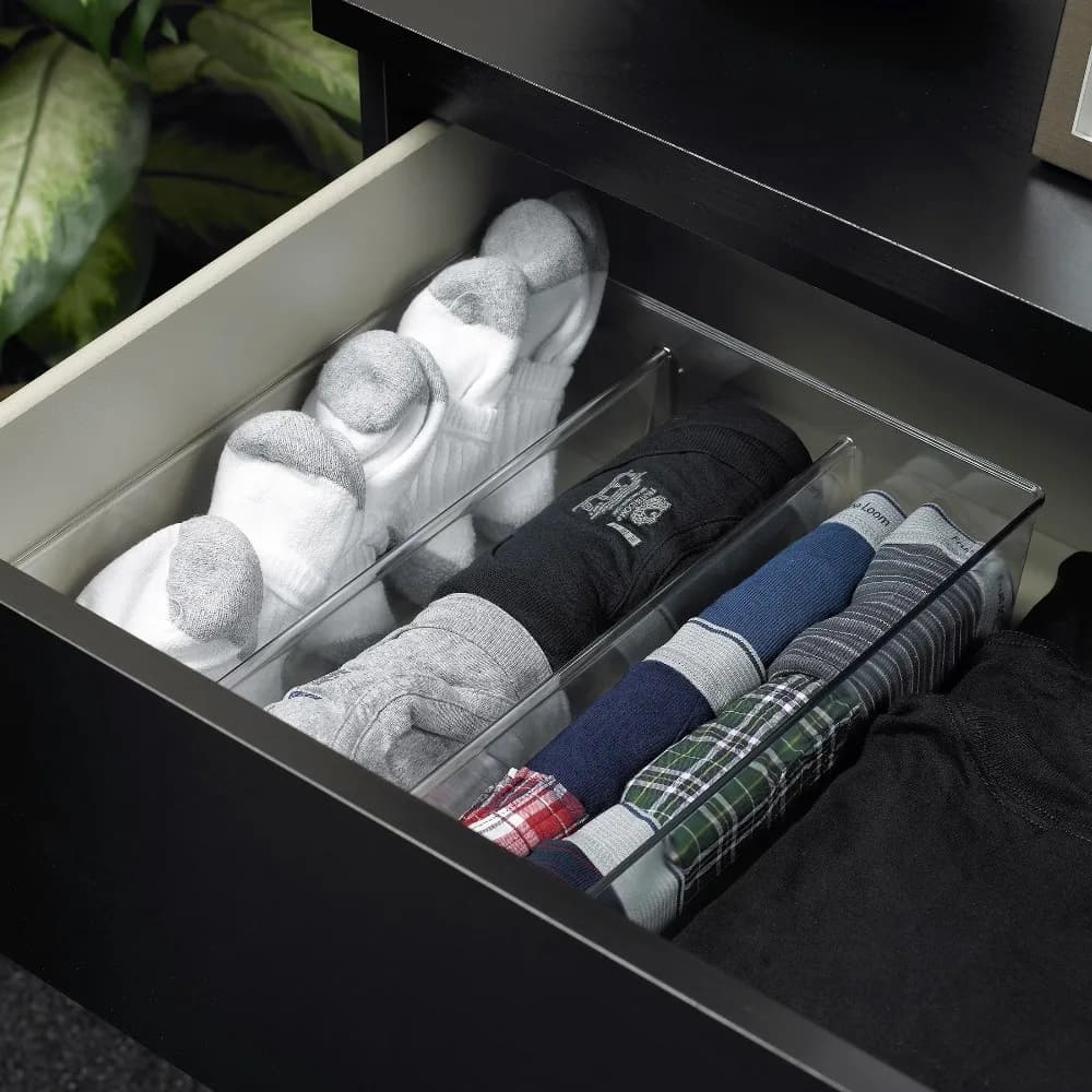 3-Pack Clear Plastic Drawer Organizer with Multiple Compartments Storage Box Set for Home Office