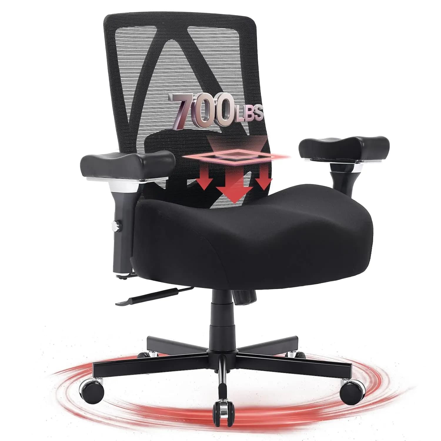 Sedia da Ufficio Ergonomica Grande e Alta da 700 libbre, con Rete, Cuscino Ampio, Supporto Lombare Regolabile, Braccioli 4D, per Carichi Pesanti, Personalizzabile