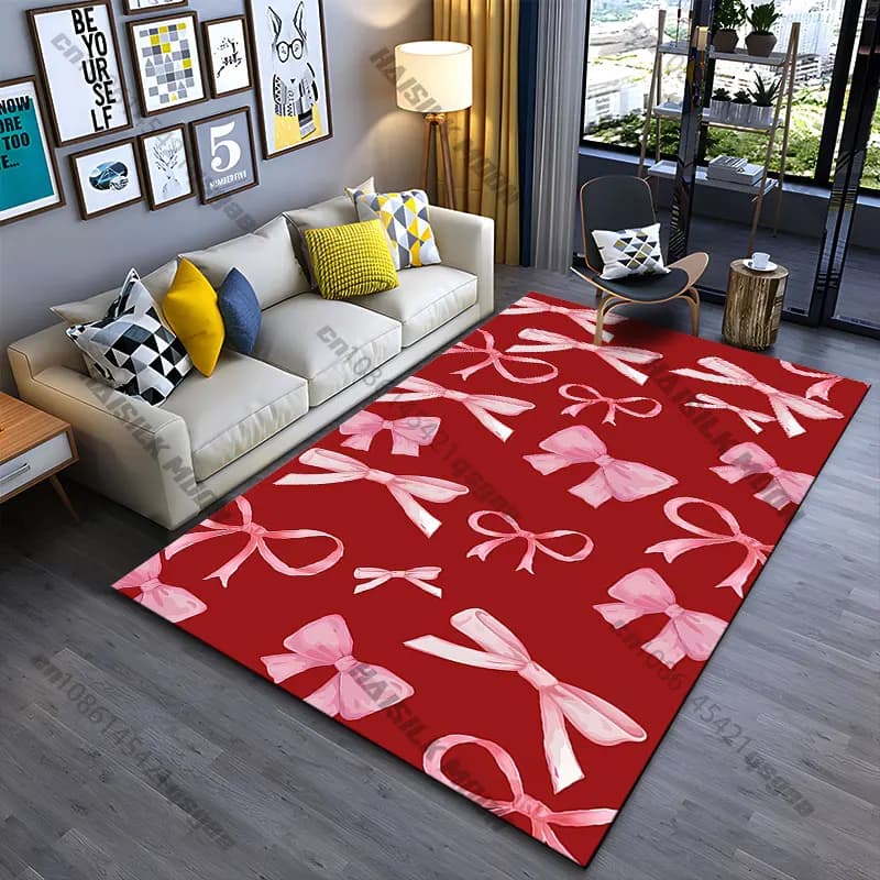 Tappeto con motivo a fiocchi decorativi rosa, tappeto per yoga, soggiorno, decorazione per la stanza, tappetino per gattonare per bambini, tappetino per il gioco