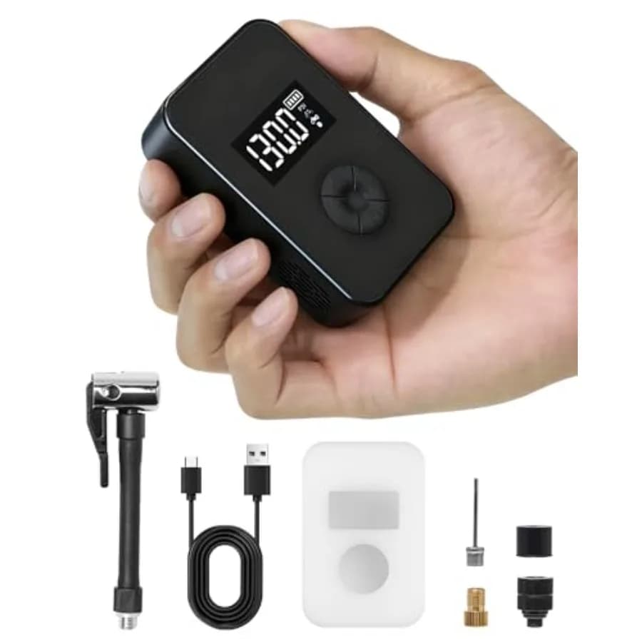 Mini Pompa per Bicicletta, 130PSI con Manometro e Protezione dal Surriscaldamento, Pompa Elettrica per Bici con Valvola Presta e Schrader