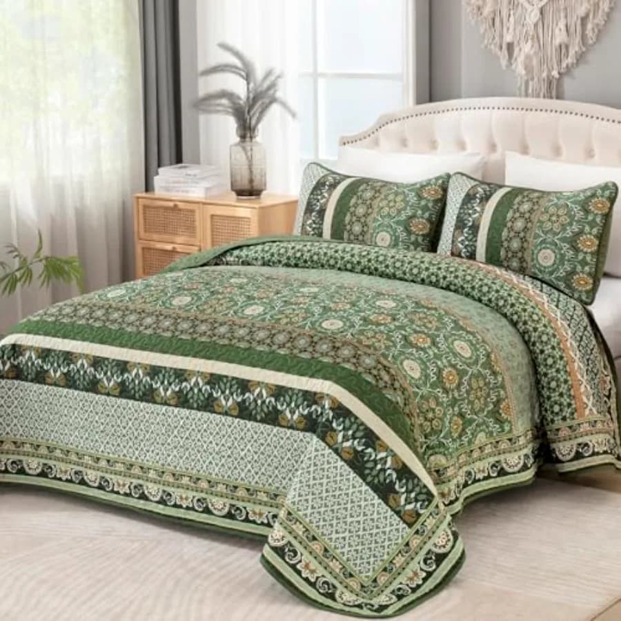 Set Copriletto Leggero Boho Vintage Bohemia Primavera/Estate con 2 Federe per Letto 96x90 Pollici