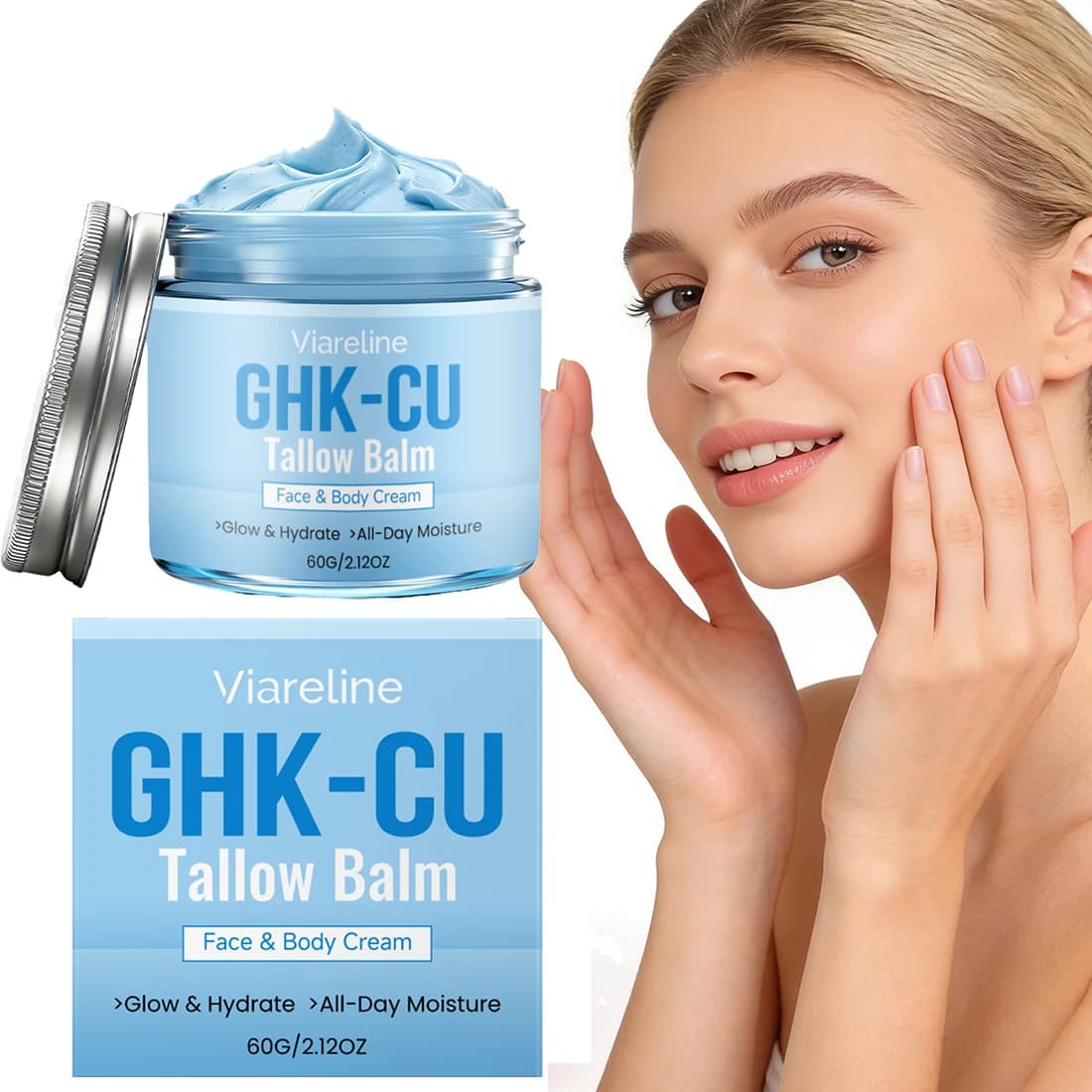 Crema al Peptide GHK-Cu per il Viso, Idratante al Sego di Manzo Blu con Peptidi di Rame Delicato e Sicuro per Viso, Mani e Corpo, Nutrizione Profonda