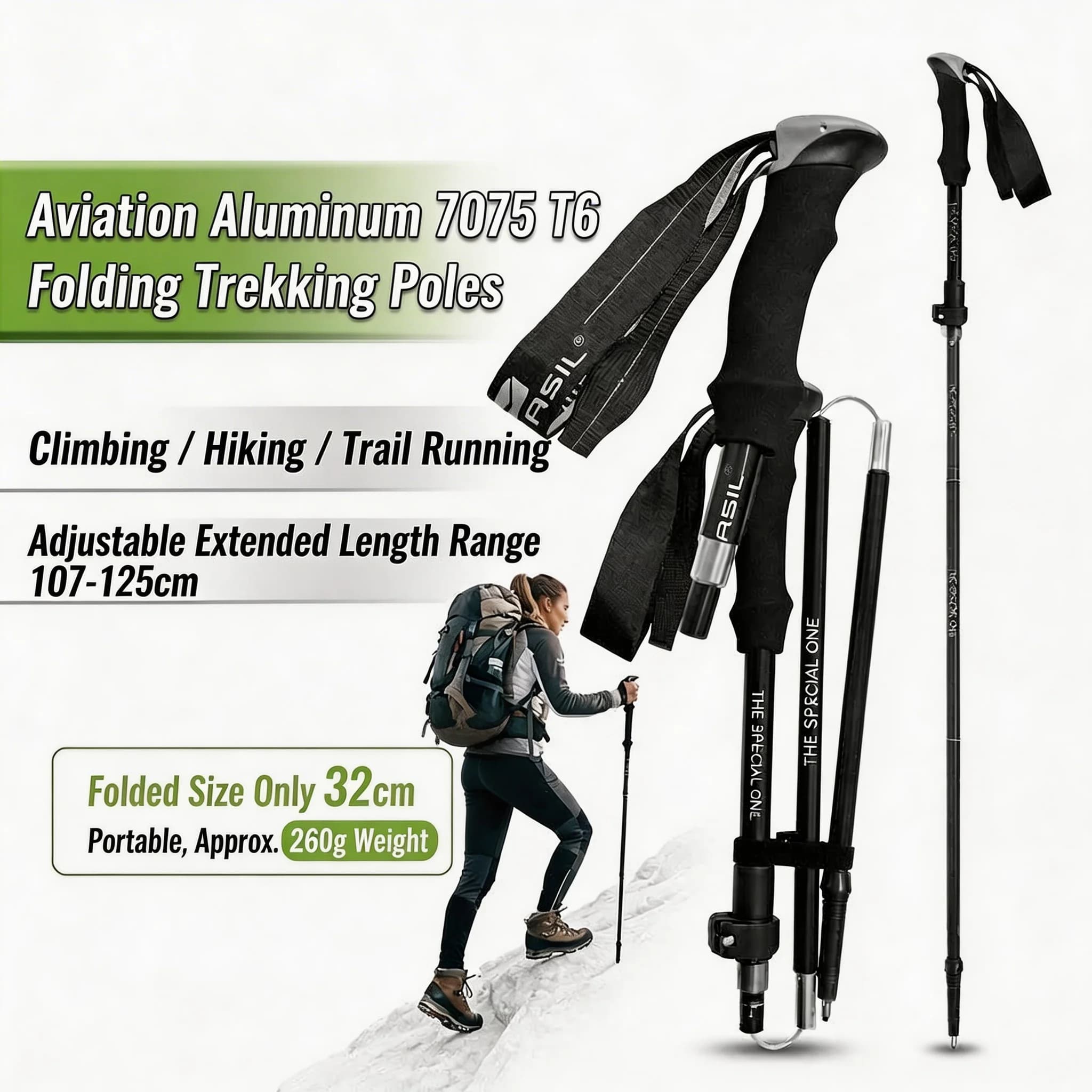 7075 Aluminum Alloy N-Pole Folding Quick Lock Trekking Poles Hiking Pole Race Running Outdoor Walking Stick for Snow Ice Rock