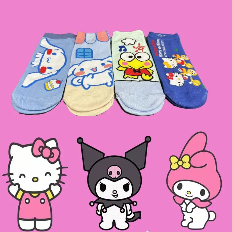 1/4 paia di calzini da barca anime cartoon serie Sanrio per bambini, outfit per famiglia per adulti