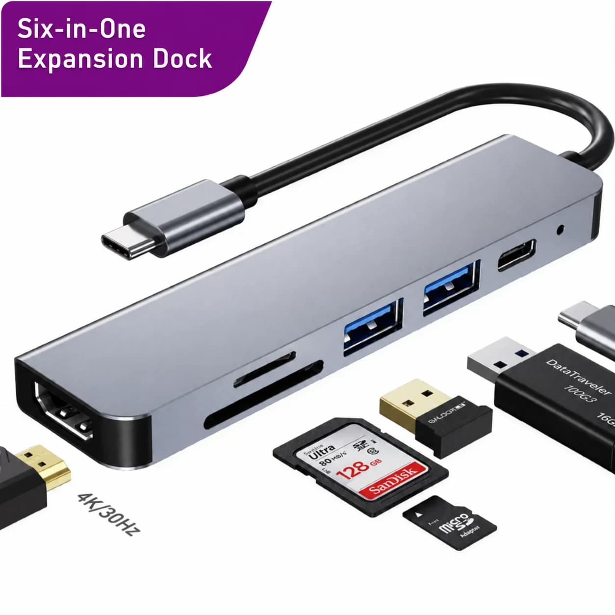 Multi-Function Notebook Computer Expansion Dock Reader Suitable for Six-In-One Type-C Expansion Dock HUB