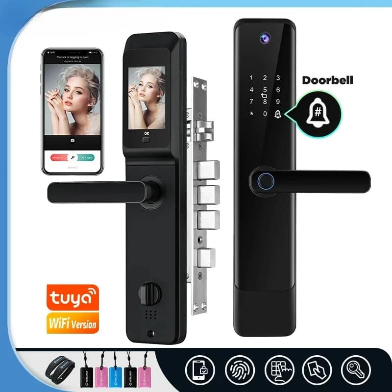 Wifi Digital Electronic Smart Door Lock With Biometric Camera Fingerprint Peephole 6068 Smart Door Lock