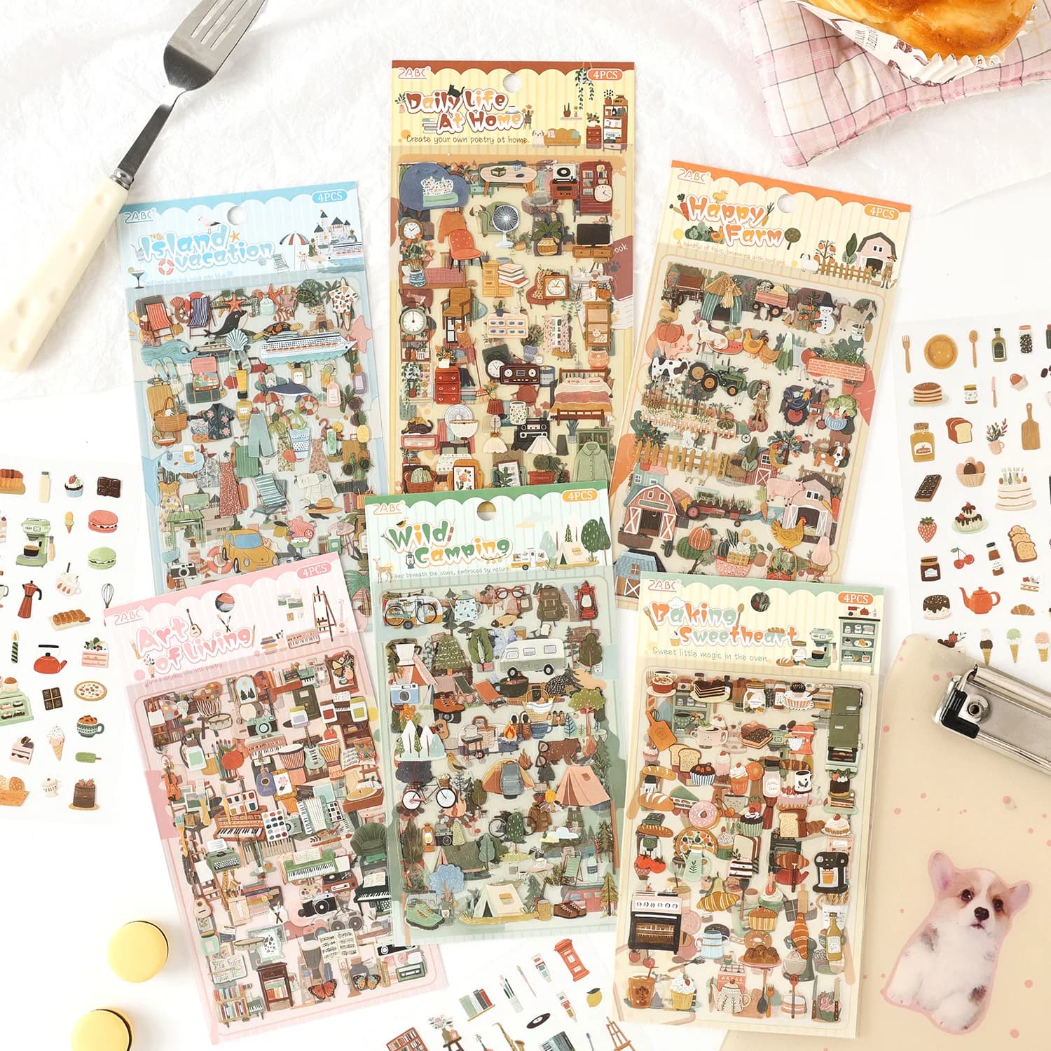Serie 'Piacere Flebile': Adesivi PET con Paesaggi Carini, Materiale Creativo per Diari, Collage e Scrapbooking