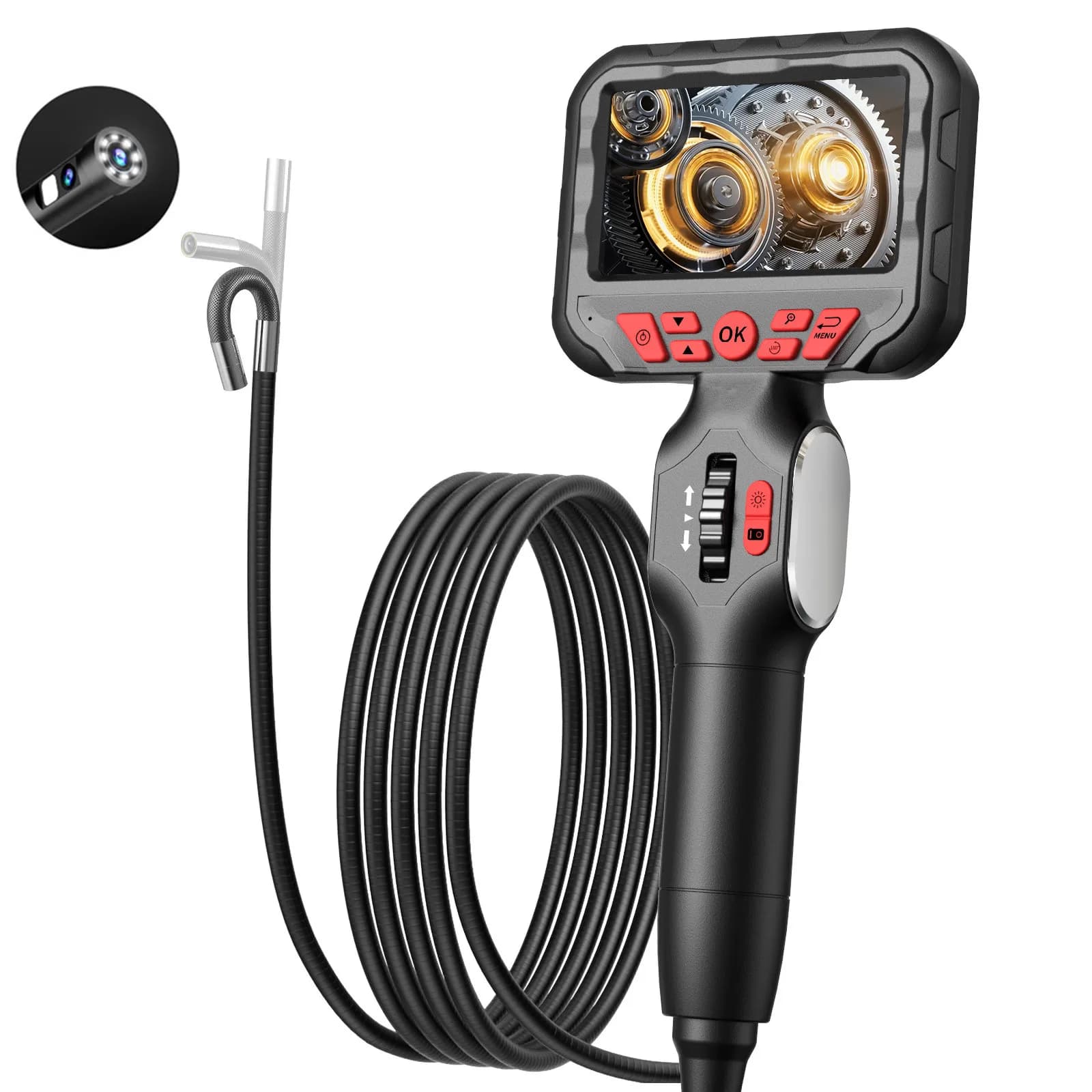Microscopio Digitale con Schermo IPS da 4,3 Pollici, Fotocamera Endoscopica a Doppia Lente da 2MP 1080P 6mm, Articolata a 360 Gradi, Borescopio CMOS