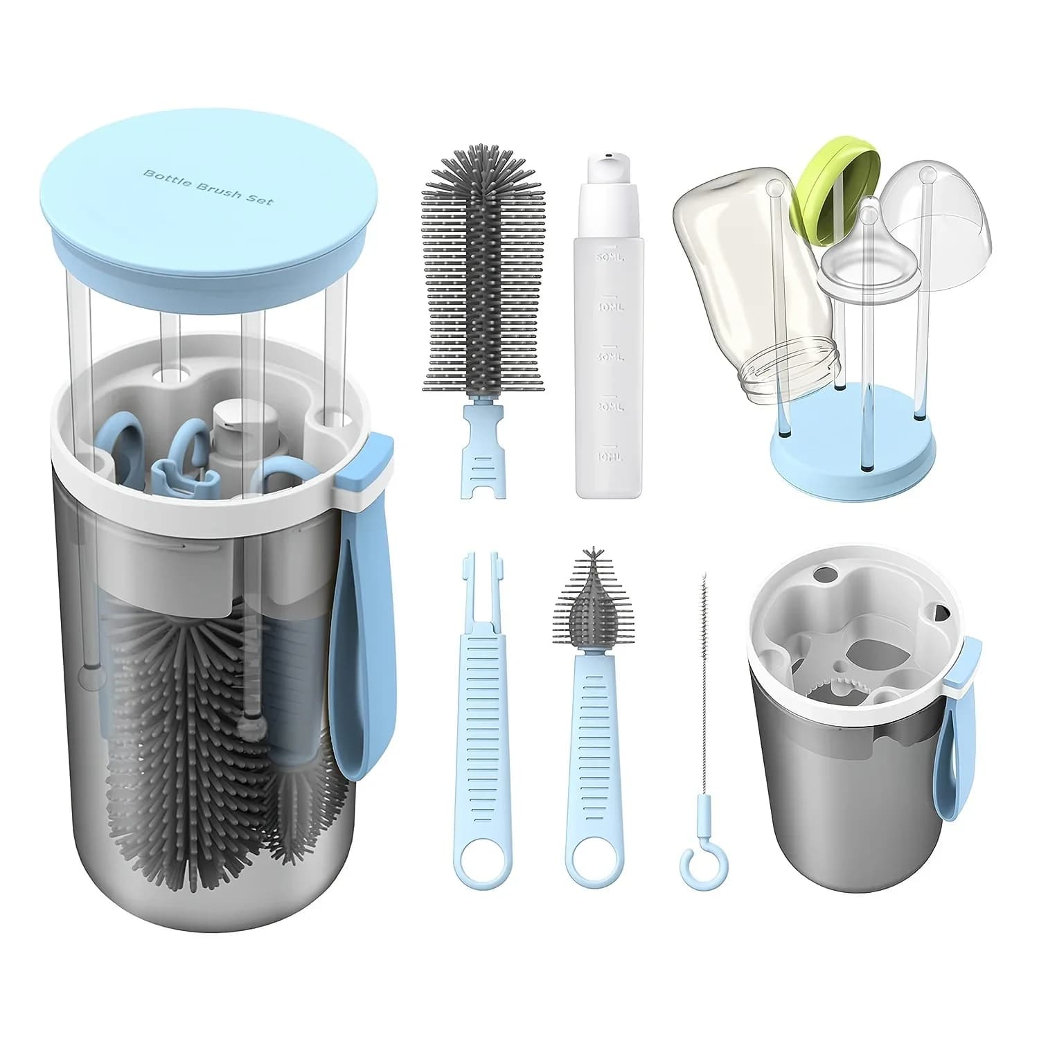 Final Travel Bottle Cleaning Kit Scalable Silicone Brush with Nipple Cleaner Built in Drying Rack Straw Brush Soap Dispense