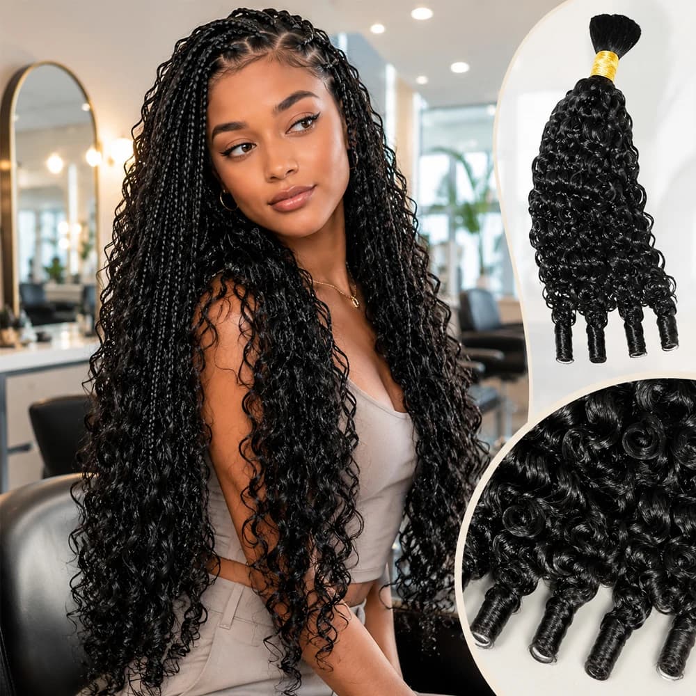 12A Burmese Curly Braiding Hair Human Hair Extensions Double Drawn Bulk Human Hair Curly Deep Wave For Braiding Bundles Boho Braids