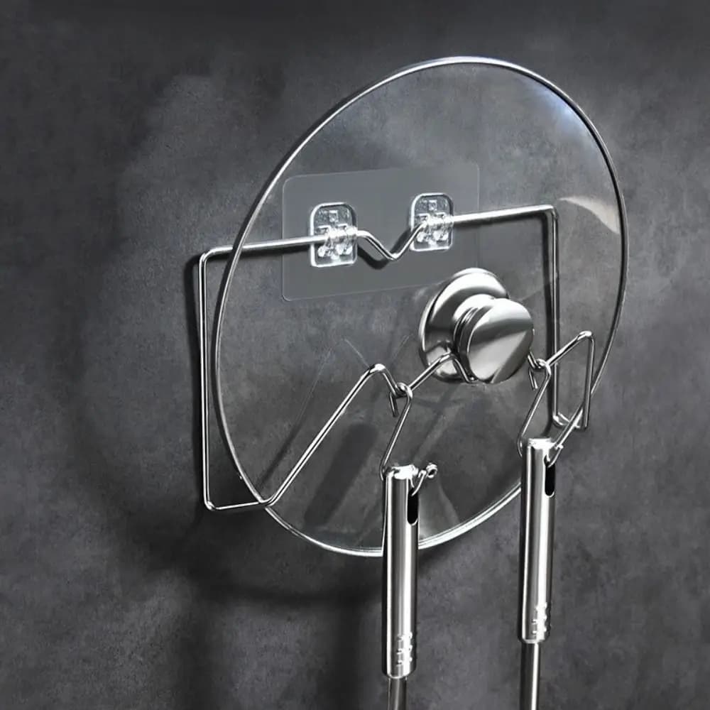 Stainless Steel Pot Lid Rack Self Adhesive Wall Mounted Cutting Board Storage Rack Rustproof with Drainage Tray