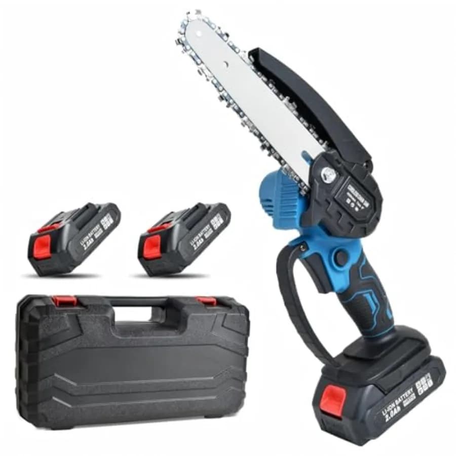 Mini Motosega Elettrica Portatile Senza Fili, Cesoie per Potatura con 2 Batterie e Valigetta per il Trasporto