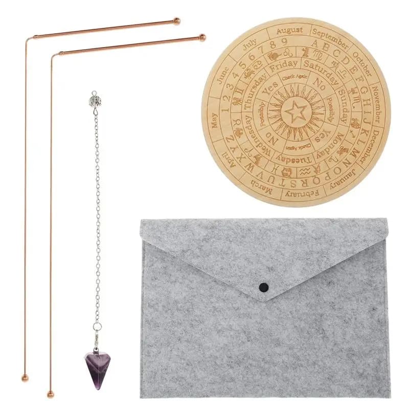 A29F-Kit tappetino per pendolo Kit per divinazione portatile Tappetino per pendolo Kit aste per rabdomanzia in rame e tavola per pendolo per rabdomante Divinazione