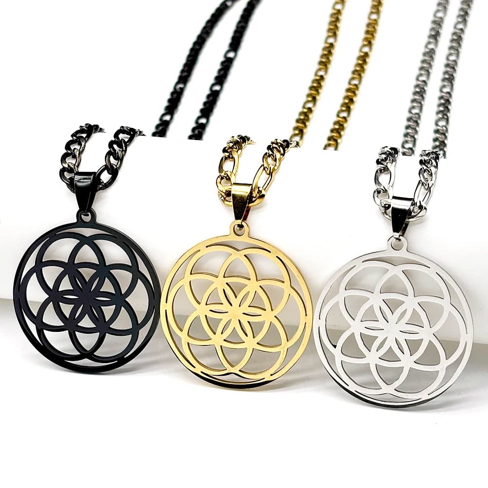 Collana Mandala Fiore della Vita in Acciaio Inossidabile per Donne e Uomini, Gioiello Talismano Geometria Sacra Seme della Vita