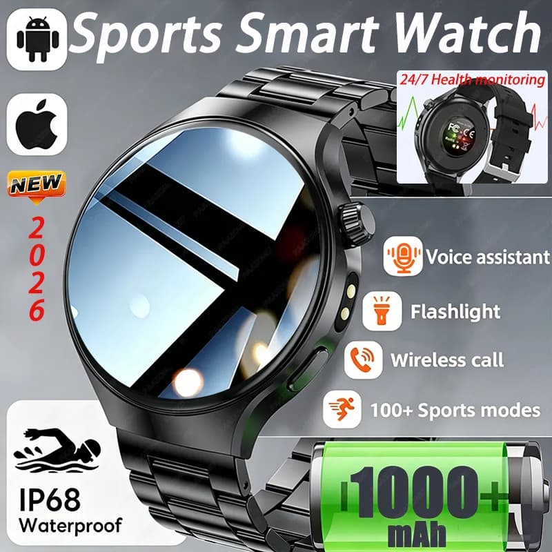 Nuovo smartwatch da esterno per uomo con ampio schermo da 1,7 pollici, batteria da 1000 mAh, lunga durata in standby, impermeabile IP68, cardiofrequenzimetro, chiamate BT, fitness.