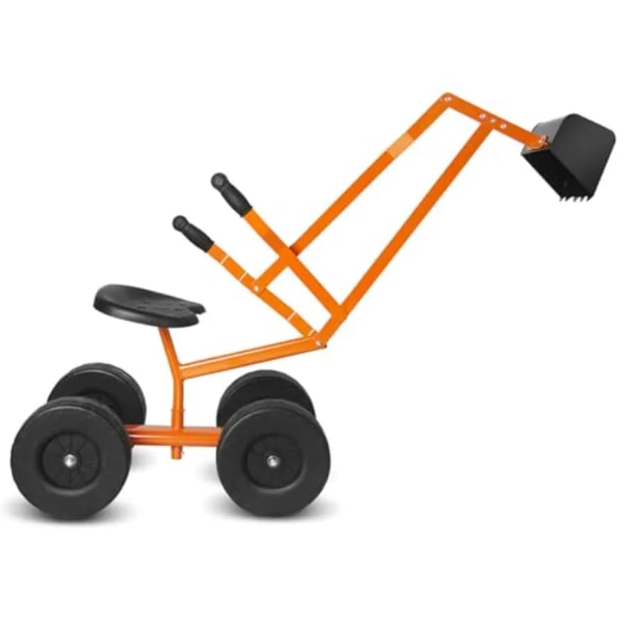 Escavatore giocattolo da esterno per bambini: costruzione in acciaio resistente, giro a 360°, gru escavatrice con 4 ruote, design cavalcabile