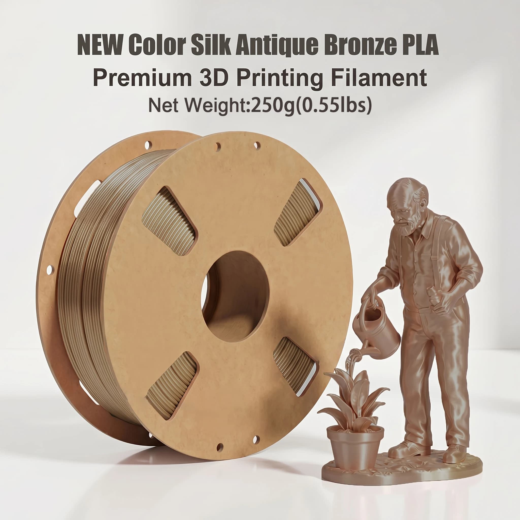 Silk PLA Filament 1.75mm, 200/250/500/1000g, Fits Most FDM Printers; Bronze/Dark Silver/Deep Red/Lavender Purple