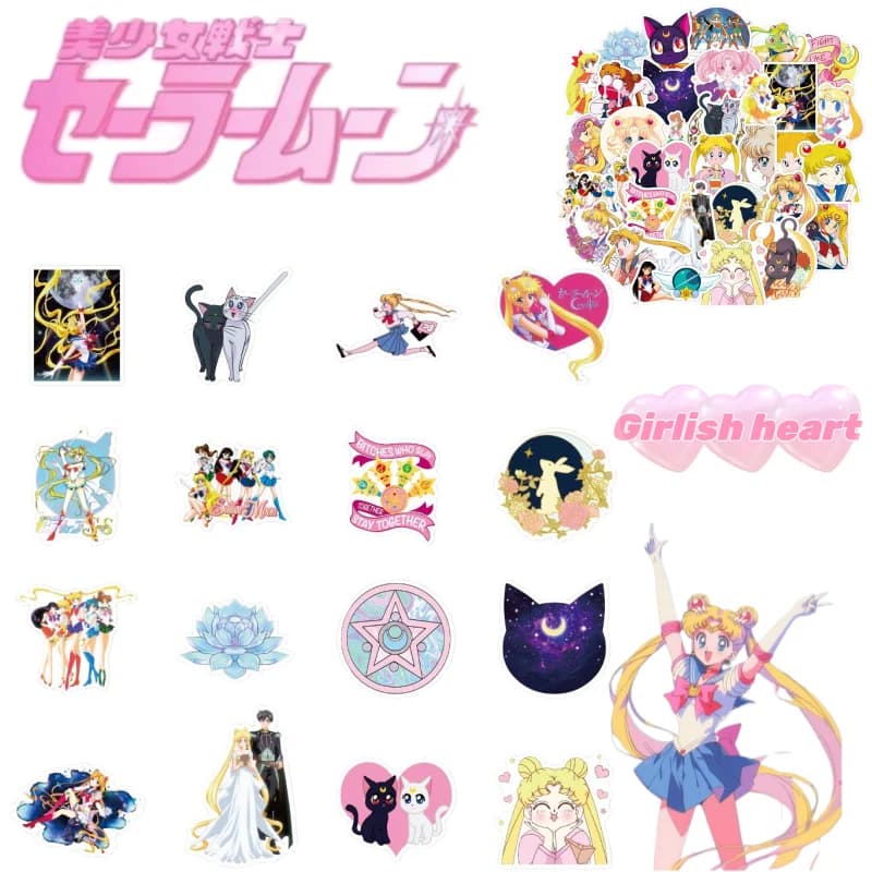 Adesivi Sailor Moon, cartoni animati carini e alla moda, impermeabili, portatili, adesivi decorativi per quaderni degli studenti Usagi Tsukino e Luna