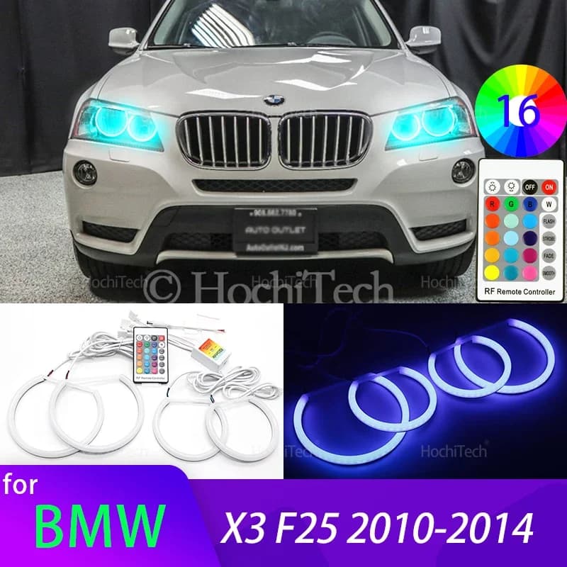 For BMW X3 F25 2010 2011 2012 2013 2014 Halogen Hendlight High Quality 16-Color RGB Cotton LED Angel Eye Rings Daytime Light