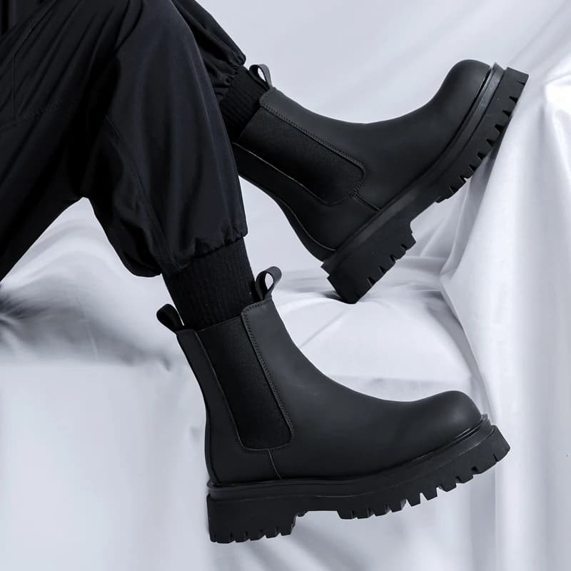 Stivali Chelsea Neri Alti da Uomo 2026 con Tacco Alto in Vera Pelle, Stivaletti Punk da Uomo con Suola Spessa, Botas De Mujer