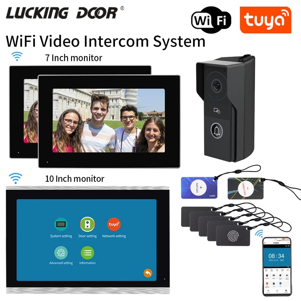 Kit videocitofono da 7/10 pollici Tuya citofono WIFI campanello visivo cablato 1080P APP Card Swipe e monitor touch screen per villa