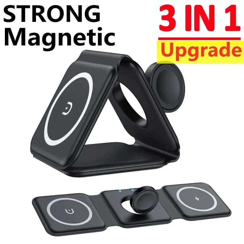 Nuovo supporto per caricabatterie wireless pieghevole 3in1 Stazione dock di ricarica rapida magnetica per iPhone 15 14 13 12 X XR Apple Watch Airpod