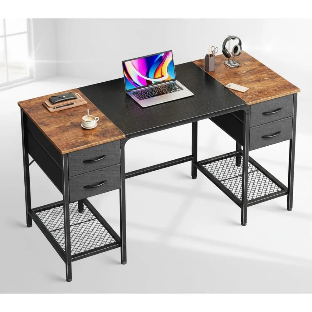 Scrivania per computer da 47 pollici con 4 cassetti in tessuto, scrivania da gioco di grandi dimensioni per lavori di studio a casa