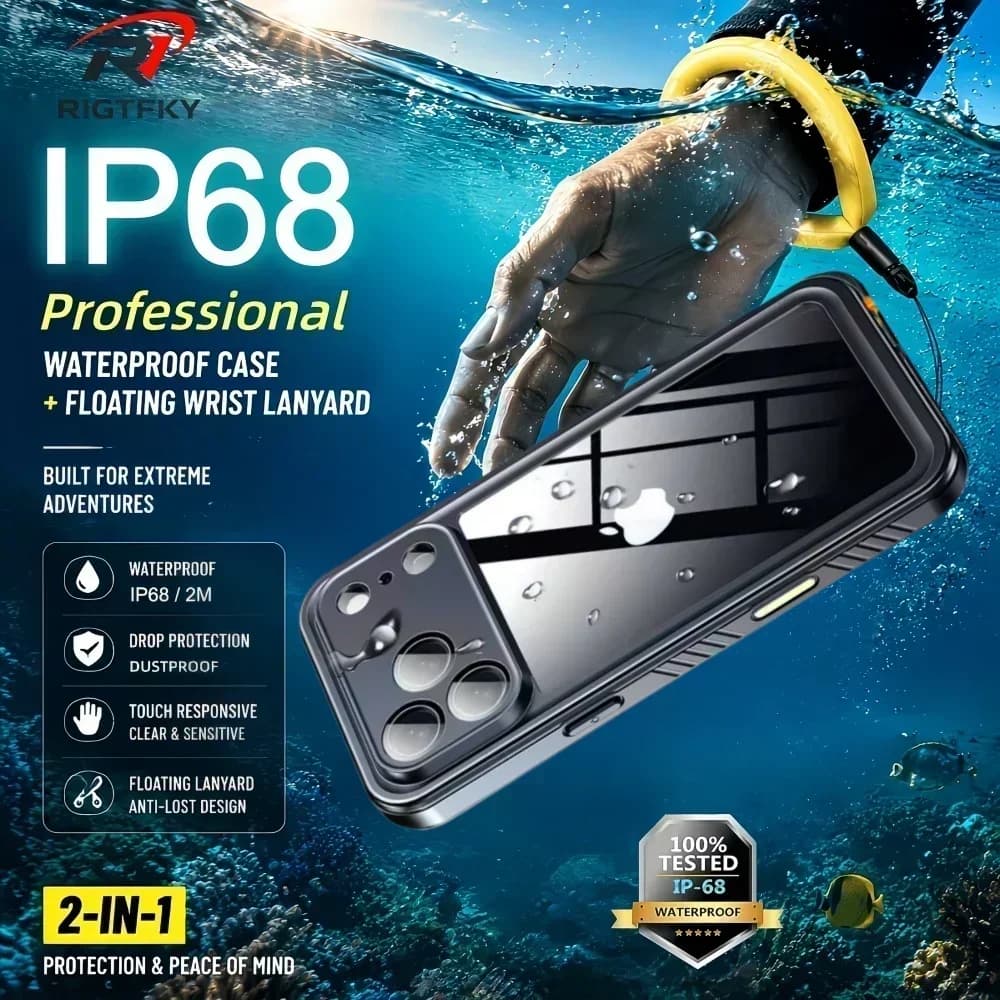 IP68 Waterproof Case for iphone 17 Air 16 15 14 Plus 13 Pro Max 16E 17E 360° Full Body Protection Cover Swimming & Diving Covers