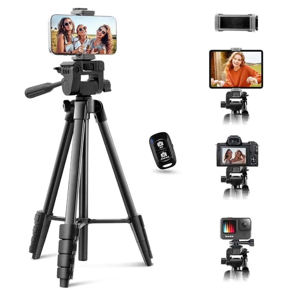 65" Tripod with Wireless Remote for Phones and Tablets, Extendable Stand for Video Recording, Makeup, and Live Streaming