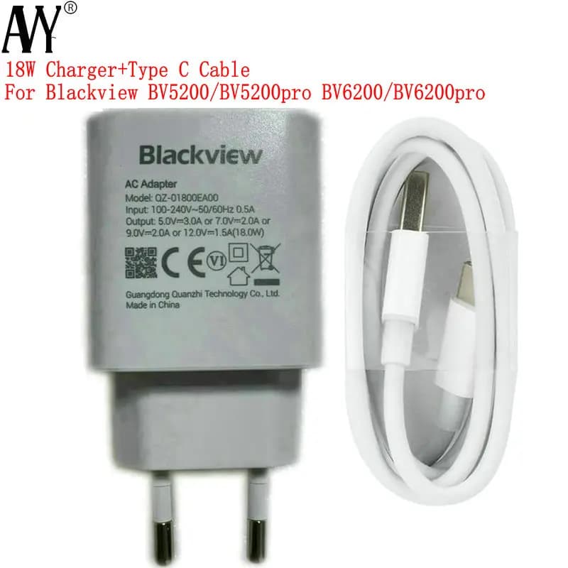Adattatore di alimentazione per Blackview BV5200 BV5200pro BV6200 Pro ricarica rapida originale 18W spina per caricabatterie da viaggio ue tipo C cavo USB