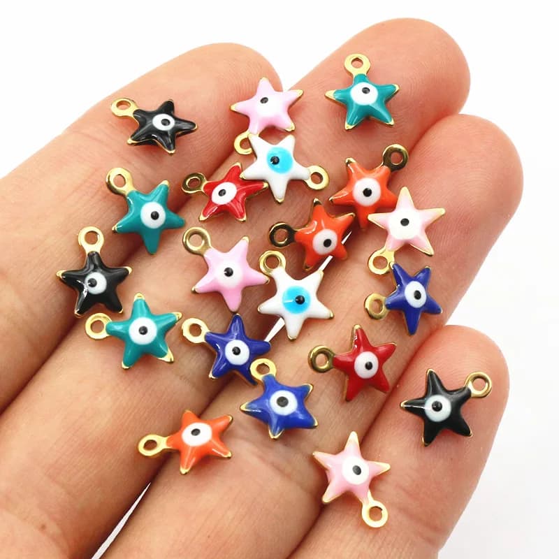 20 pz 10x8.5mm smalto Evil Eyes Star Charms ciondolo in acciaio inox gioielli fai da te che fanno accessori risultati orecchini braccialetto