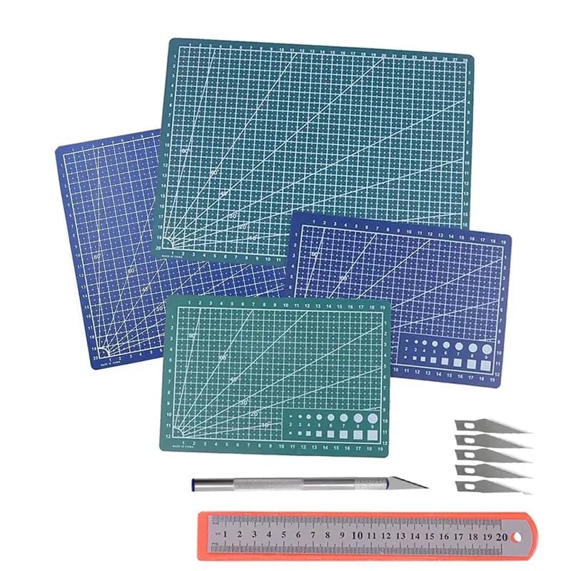 Kit Tappetino da Taglio Monofacciale in PVC A3/A4/A5 con Righello e Coltello da Intaglio per Patchwork, Cucito, Incisione Fai-da-te, Lavorazione del Cuoio, Tappetino da Banco